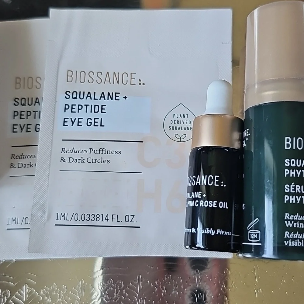New Biossance Skincare Samples - Squalane + Peptide Phyto-Retinol Rose Oil Vit C